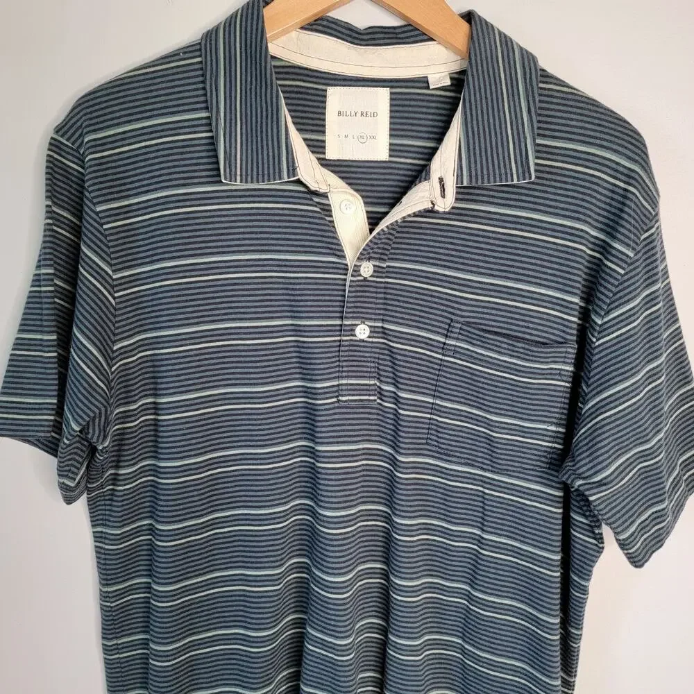 Billy Reid Polo 100% Cotton Stripes Mens XL Golf Preppy Business Casual Coastal